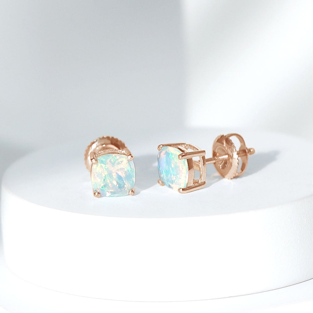 Natural Certified Cushion Cut Ethiopian Opal Stud Earrings For Women