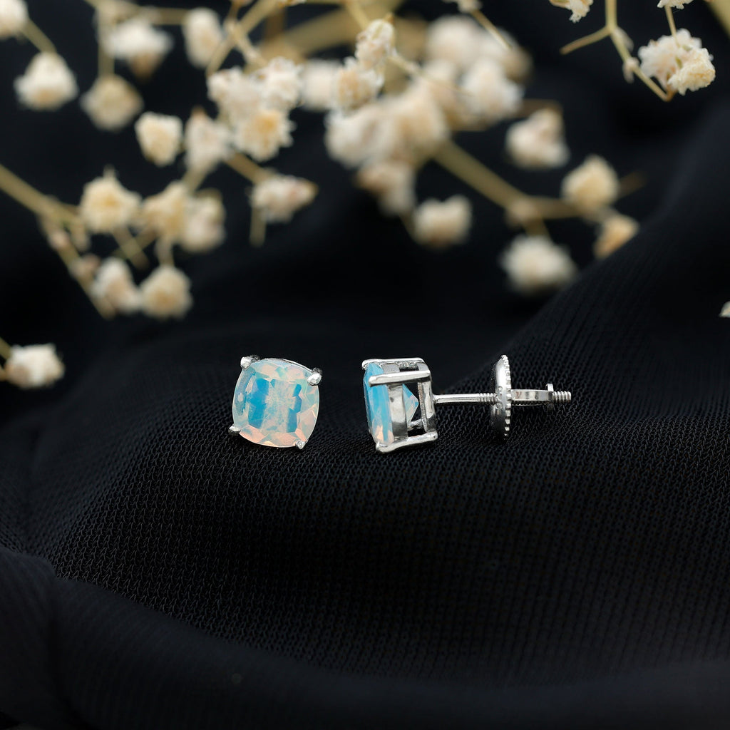 Natural Certified Cushion Cut Ethiopian Opal Stud Earrings For Women