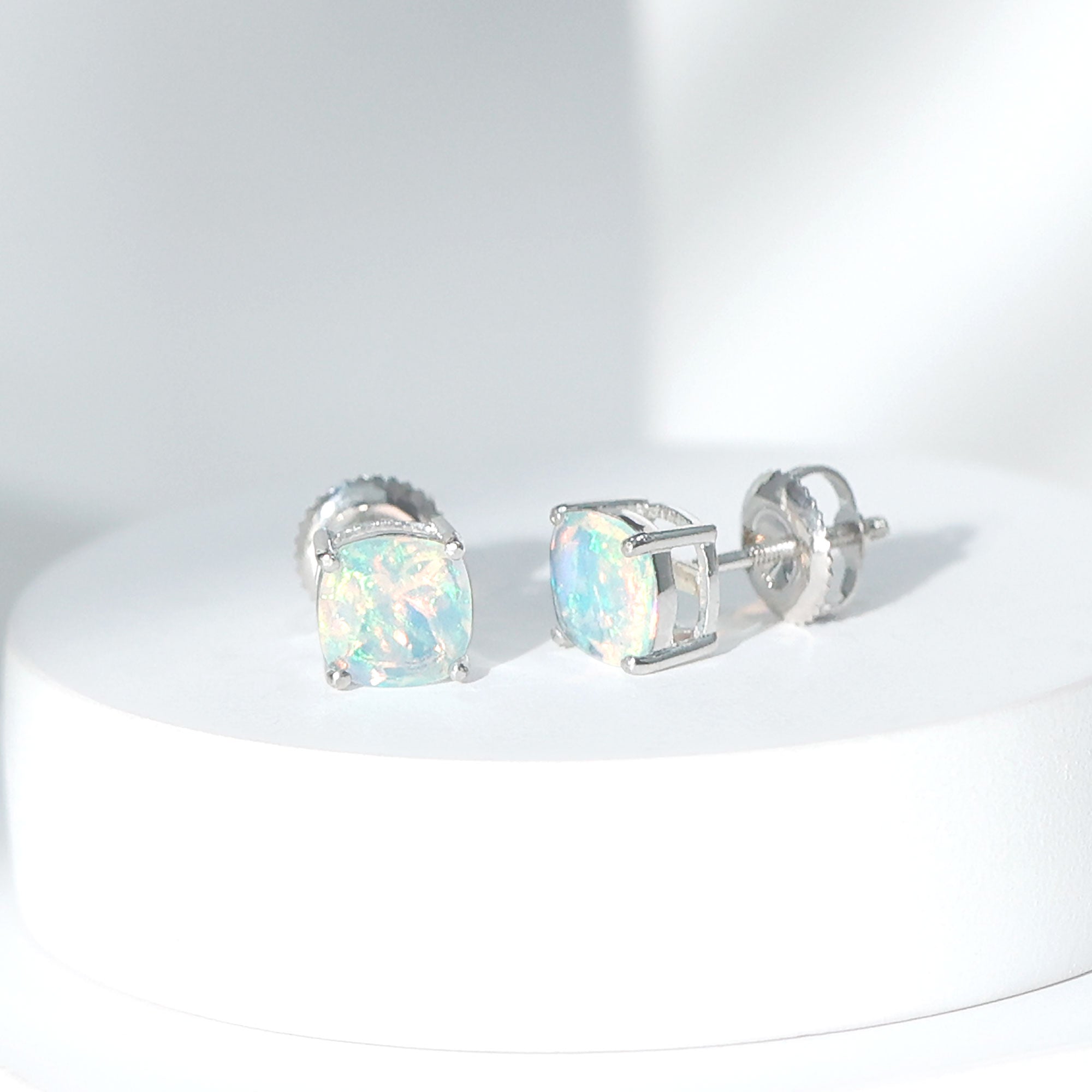 Natural Certified Cushion Cut Ethiopian Opal Stud Earrings For Women