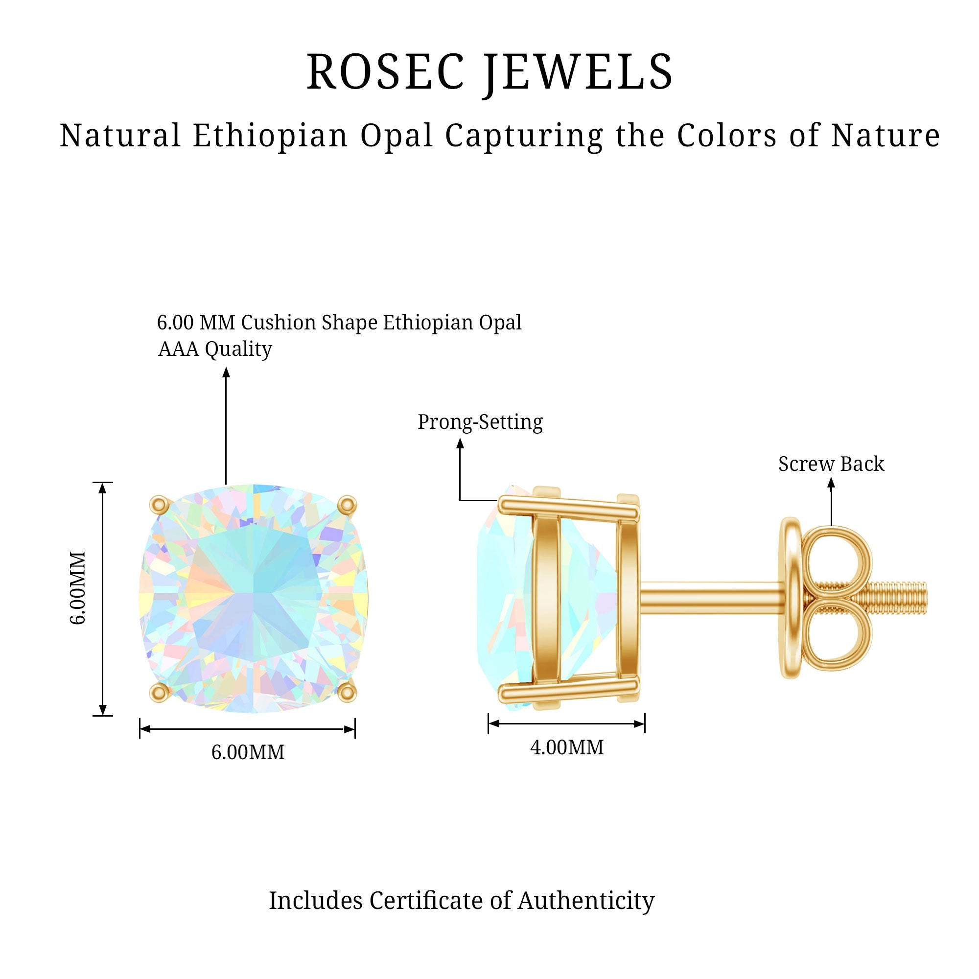 Natural Certified Cushion Cut Ethiopian Opal Stud Earrings For Women