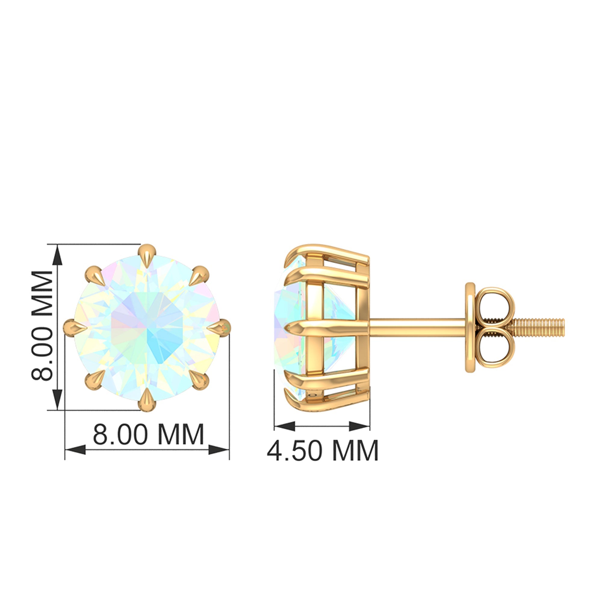 Natural 8mm Rainbow Ethiopian Opal Earrings with Screw Back