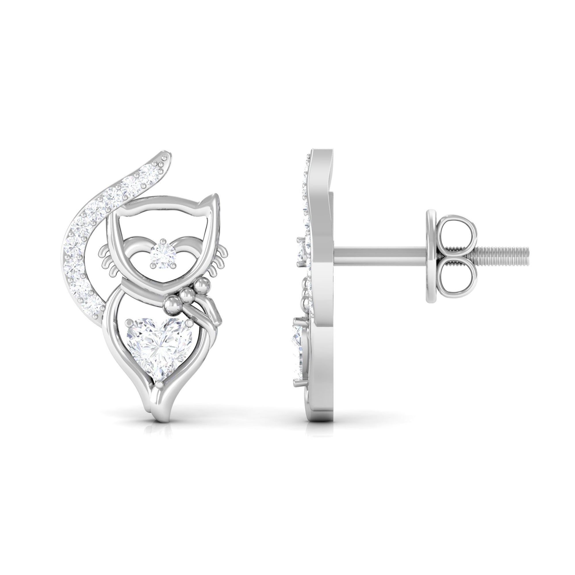 Heart Diamond Cat Stud Earrings For Women