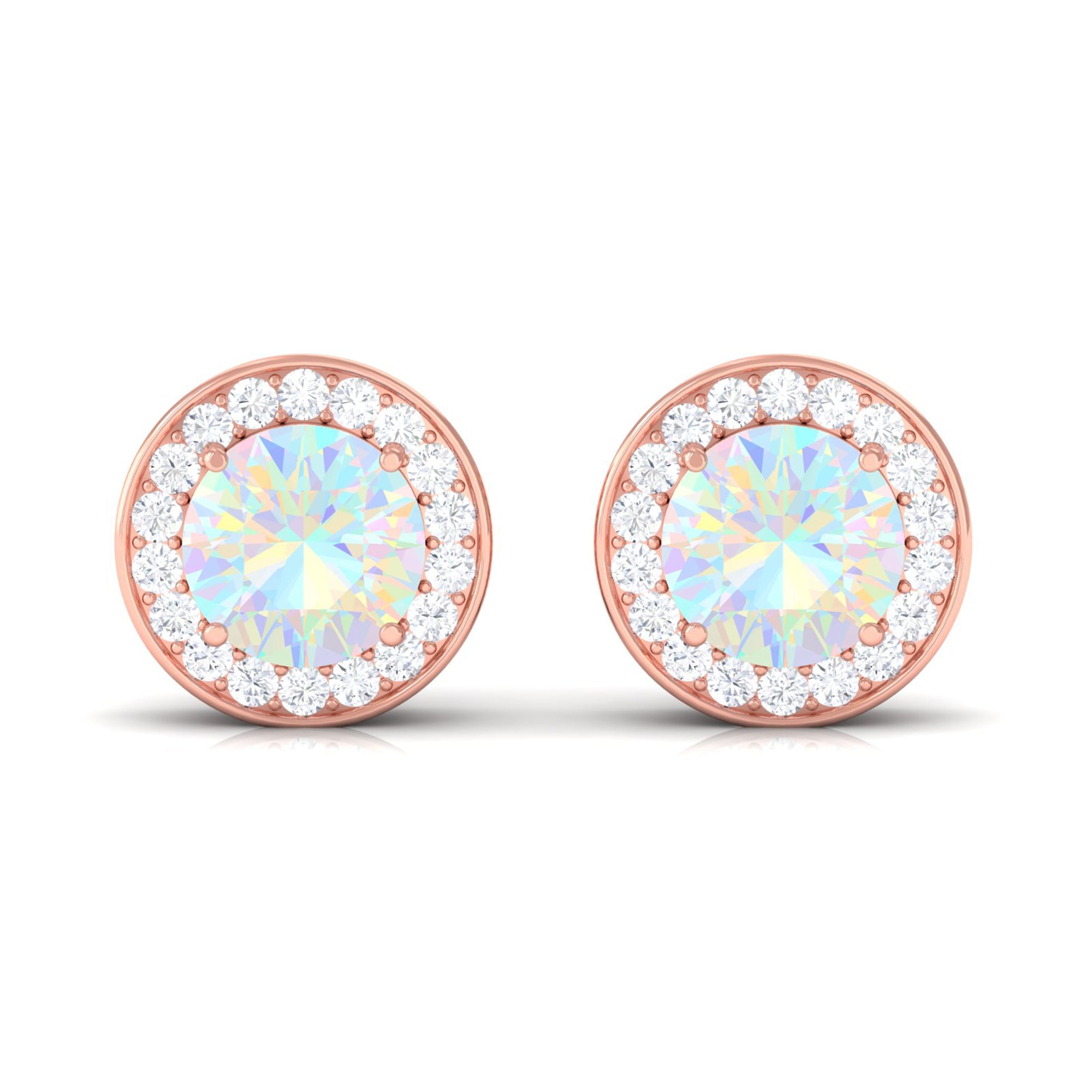 1.6 Carat Round Ethiopian Opal and Diamond Halo Stud Earrings