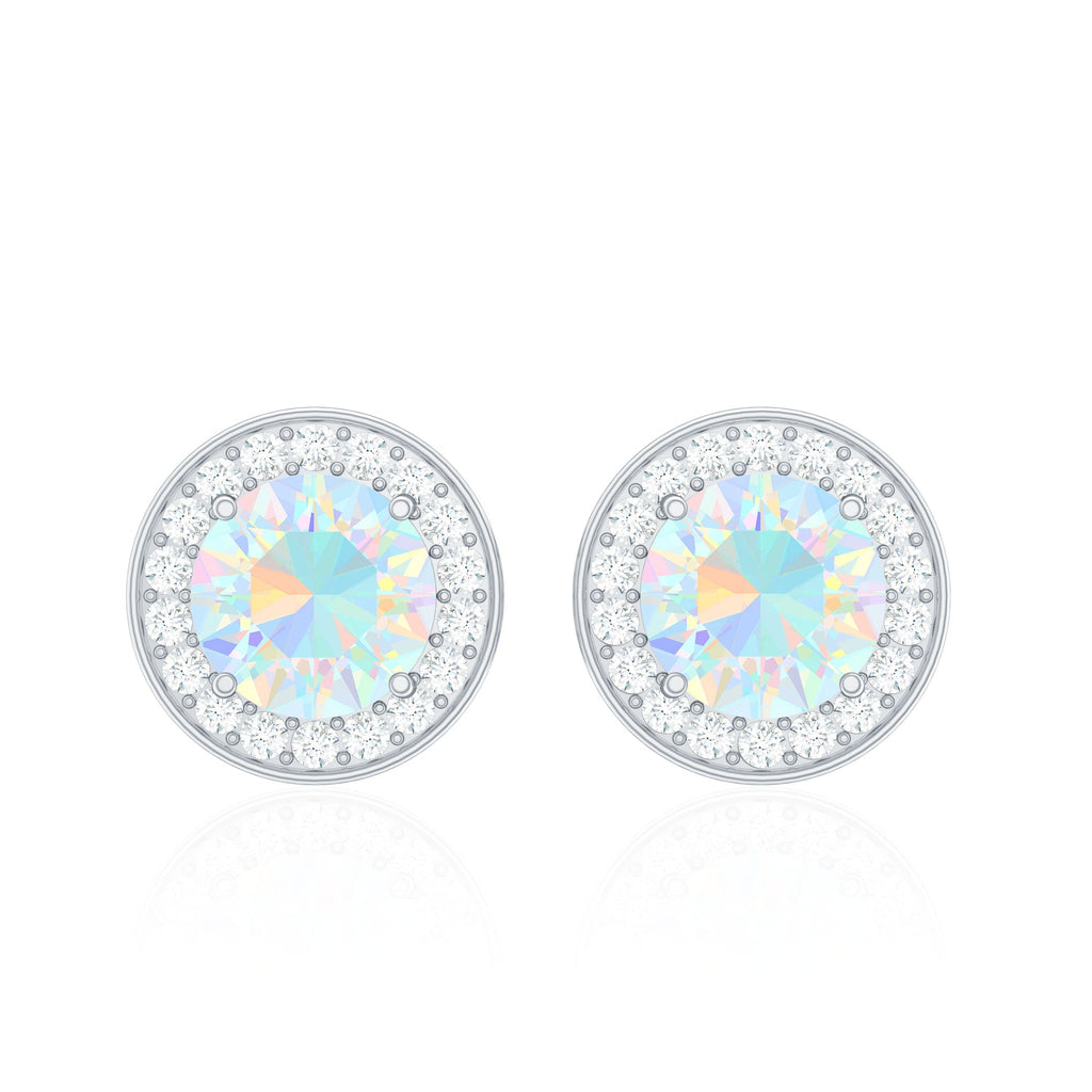 1.6 Carat Round Ethiopian Opal and Diamond Halo Stud Earrings