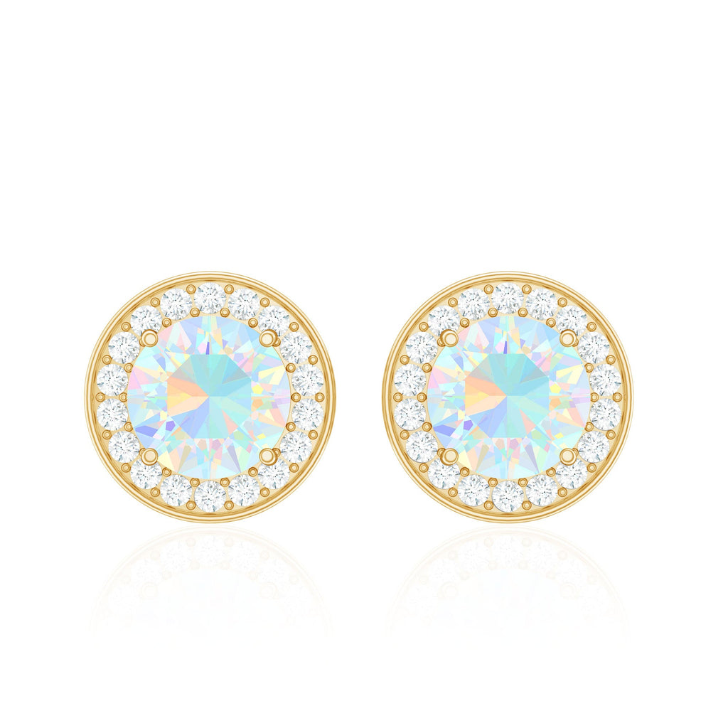 1.6 Carat Round Ethiopian Opal and Diamond Halo Stud Earrings