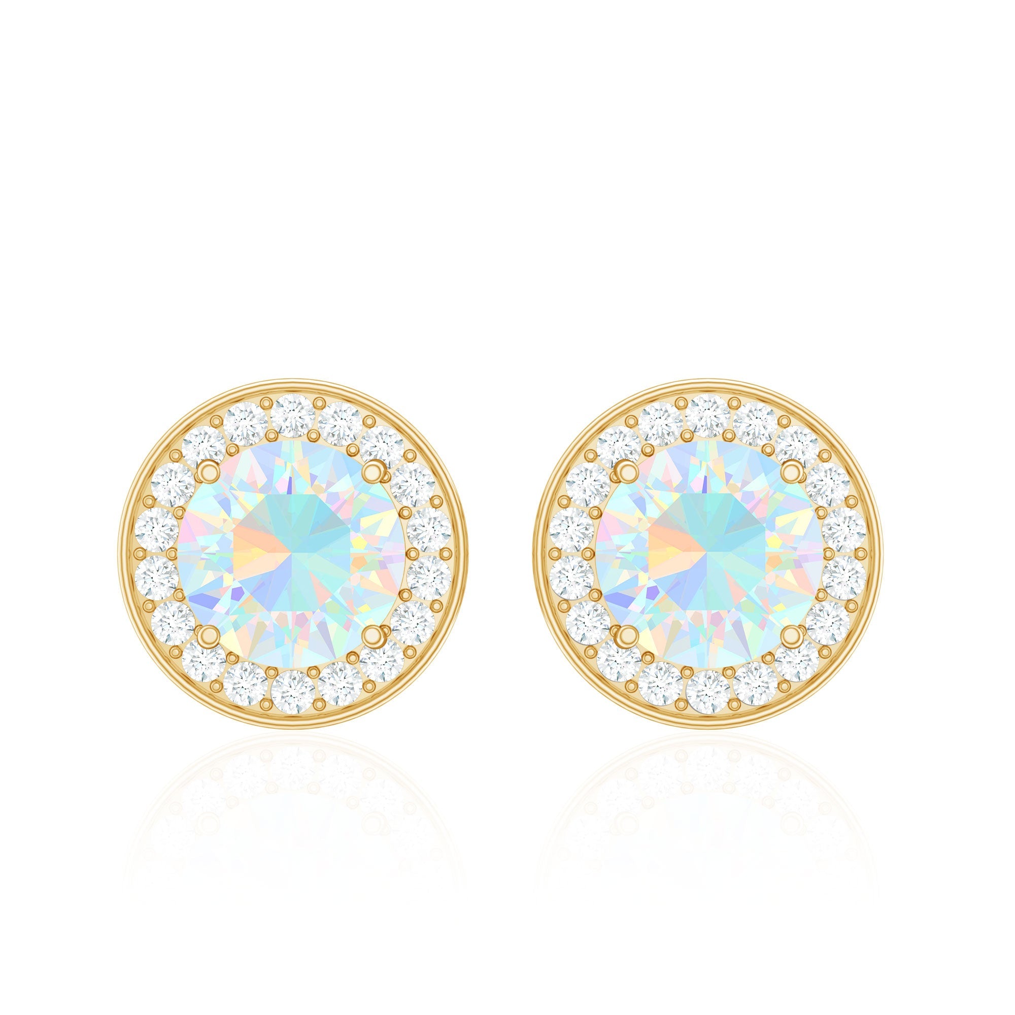 1.6 Carat Round Ethiopian Opal and Diamond Halo Stud Earrings