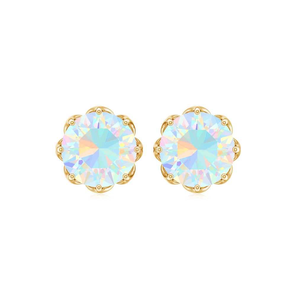 6 MM Decorative Ethiopian Opal Solitaire Stud Earrings