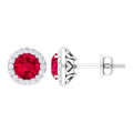 1.5 CT Lab Grown Ruby and Diamond Halo Classic Stud Earring