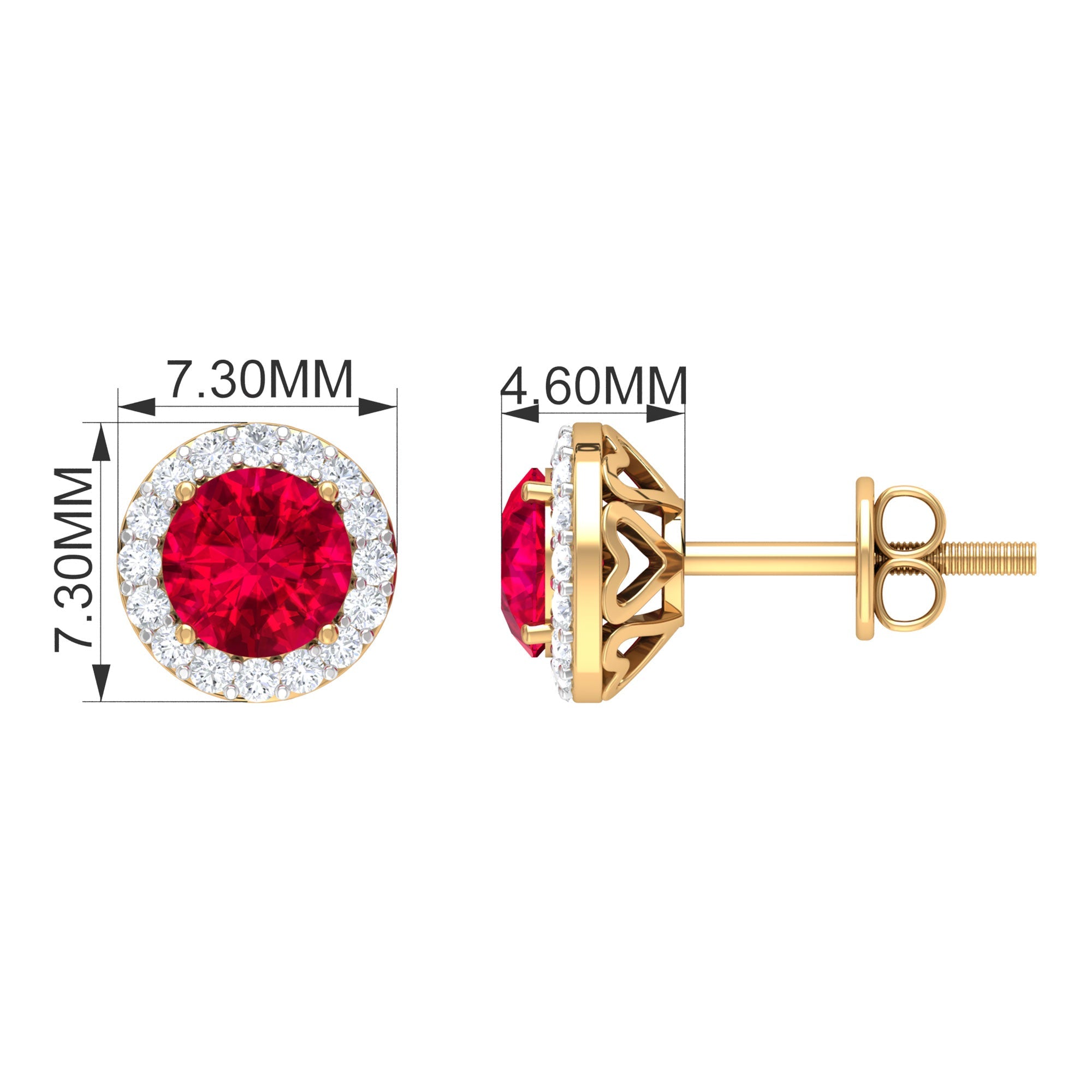 1.5 CT Lab Grown Ruby and Diamond Halo Classic Stud Earring