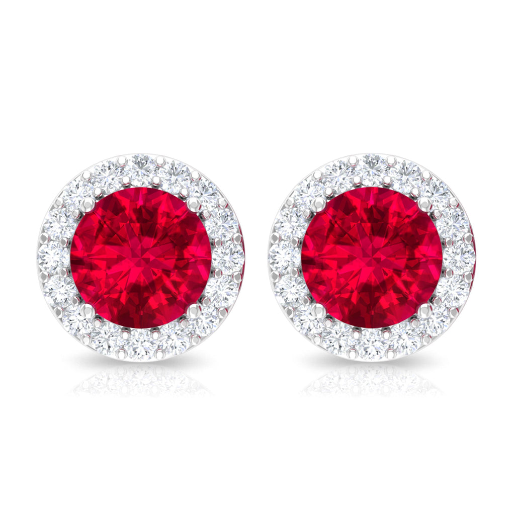 1.5 CT Lab Grown Ruby and Diamond Halo Classic Stud Earring