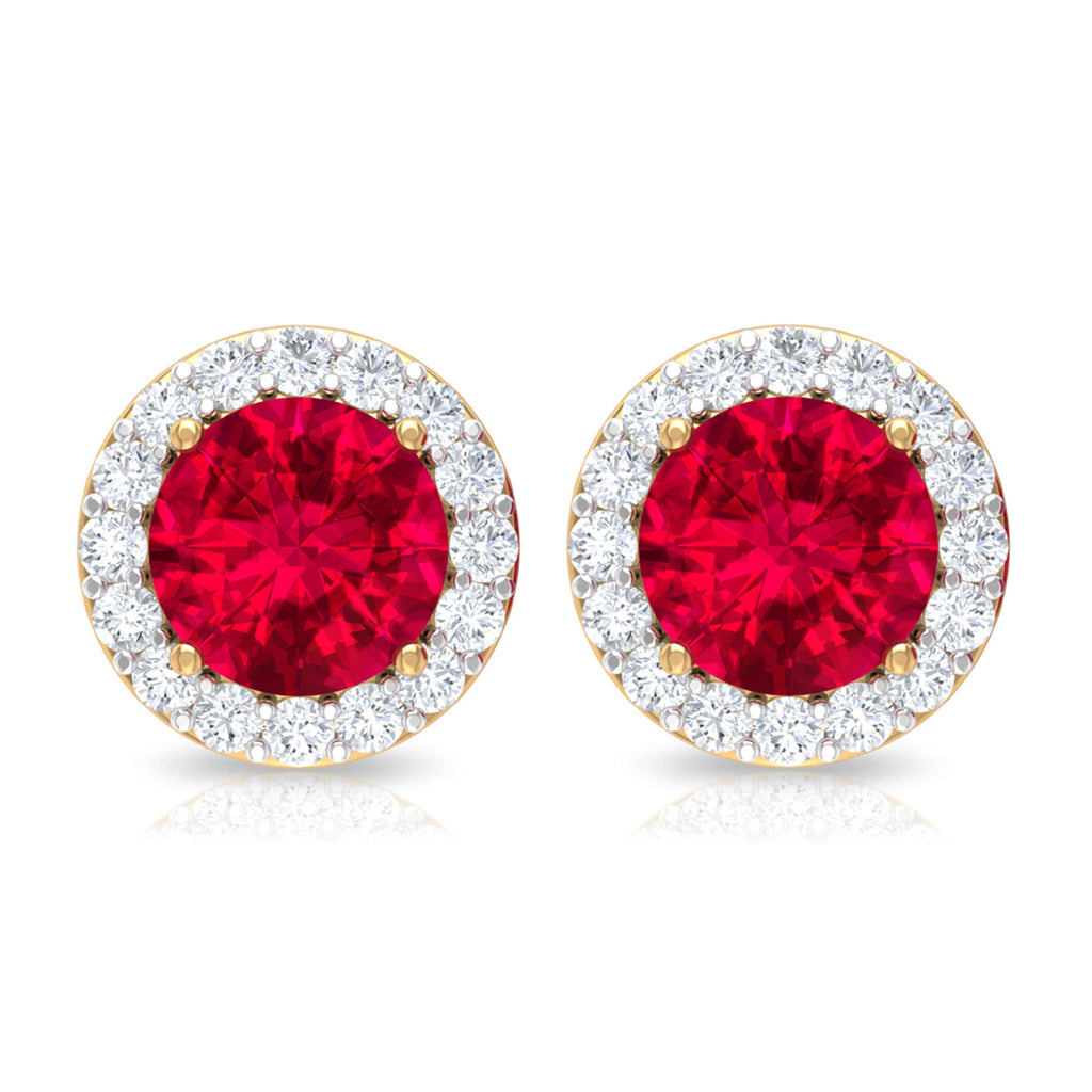 1.5 CT Lab Grown Ruby and Diamond Halo Classic Stud Earring