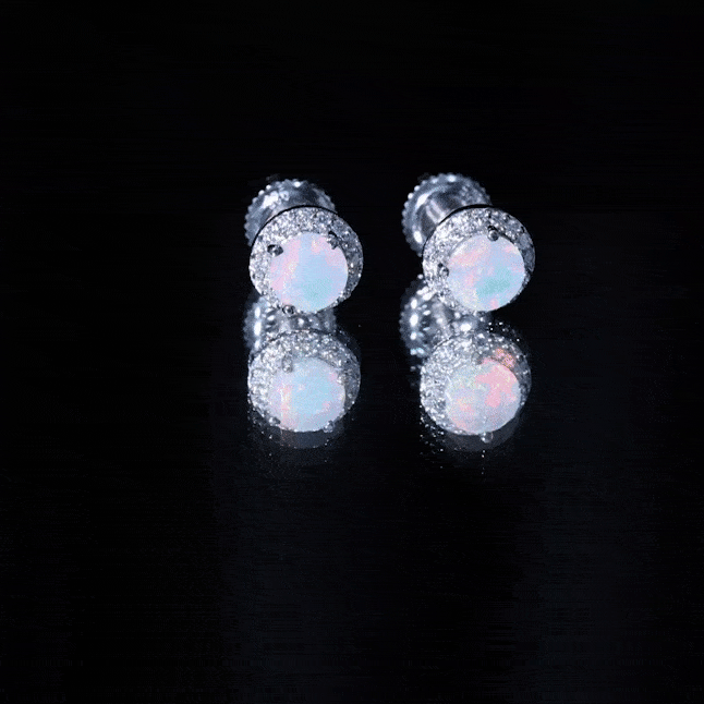 Sterling Silver 1 Carat Ethiopian Opal Stud Earrings with Halo