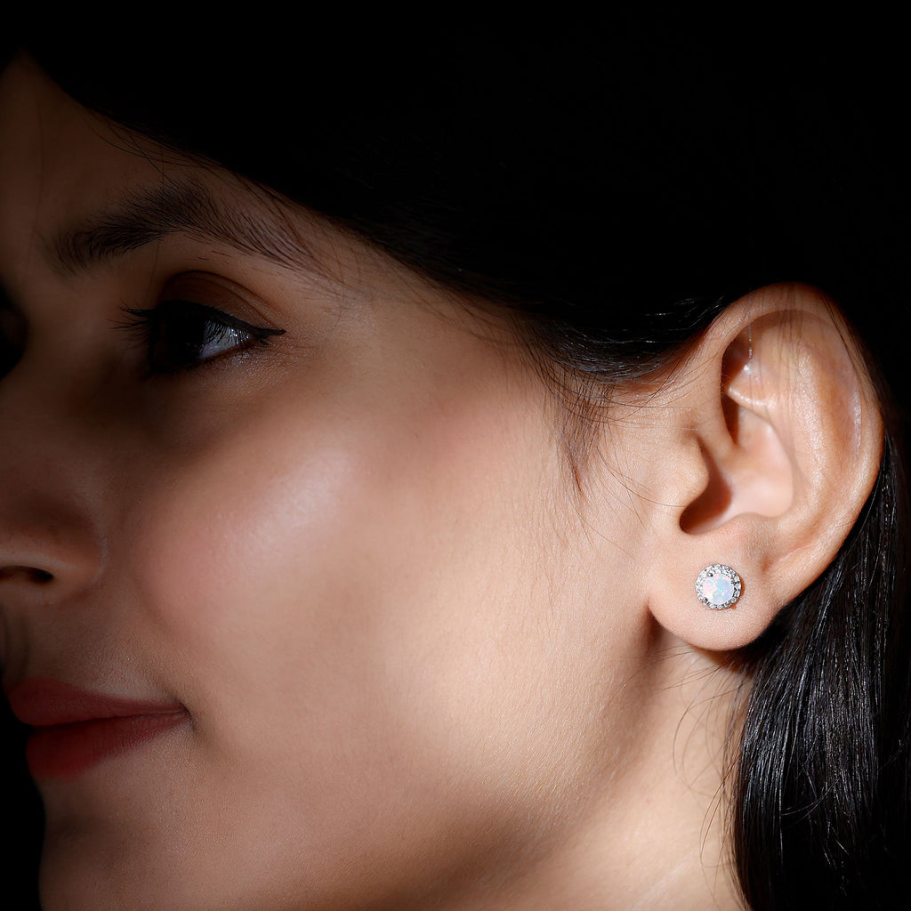 Sterling Silver 1 Carat Ethiopian Opal Stud Earrings with Halo