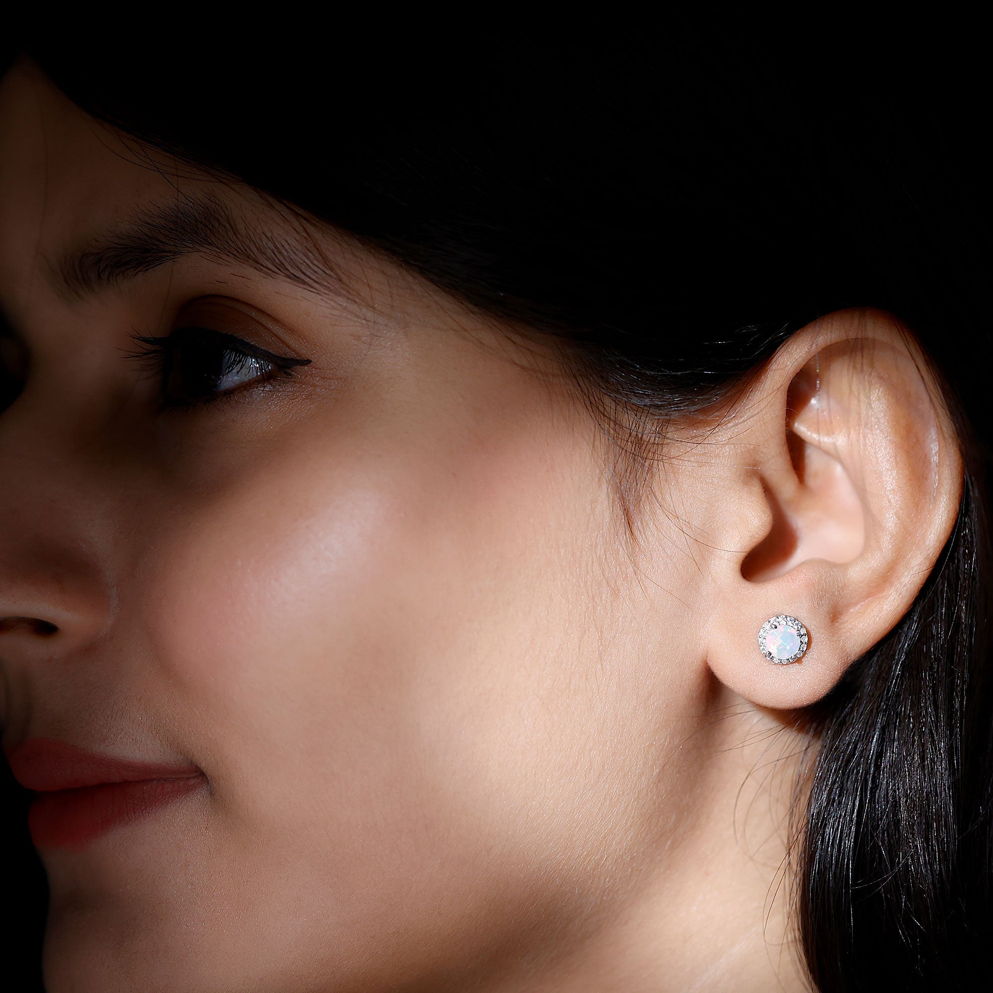 Sterling Silver 1 Carat Ethiopian Opal Stud Earrings with Halo