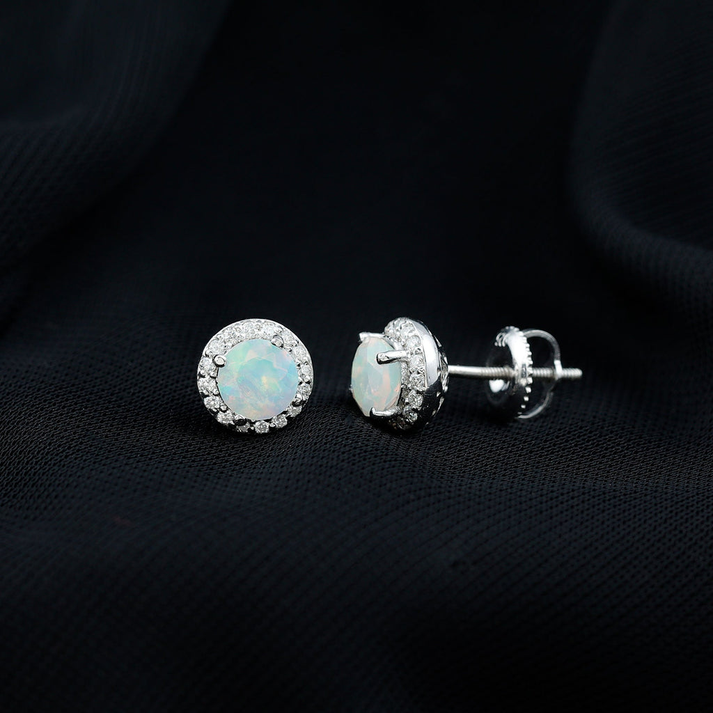 Sterling Silver 1 Carat Ethiopian Opal Stud Earrings with Halo