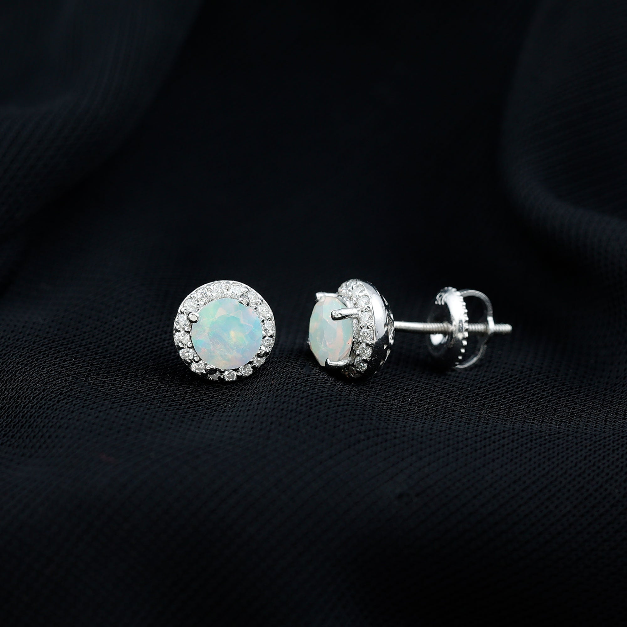 Sterling Silver 1 Carat Ethiopian Opal Stud Earrings with Halo
