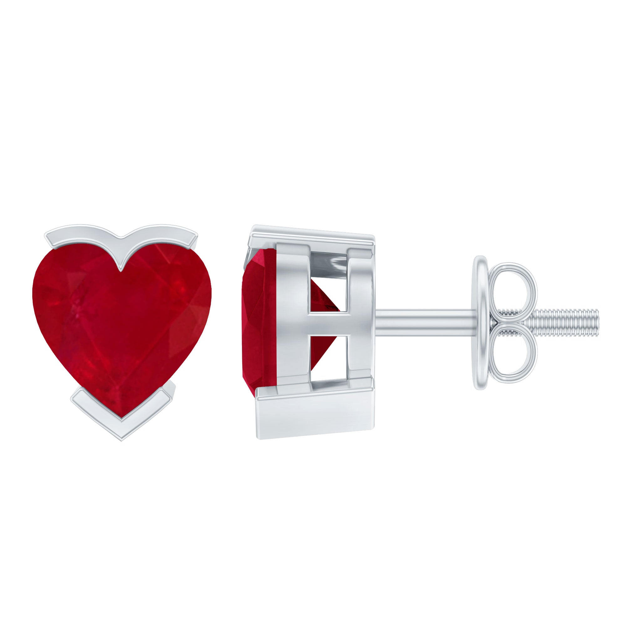 1.3 CT Heart Shape Ruby Solitaire Stud Earrings
