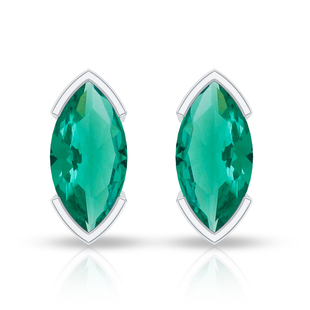 1 CT Marquise Cut Lab Grown Emerald Solitaire Stud Earrings