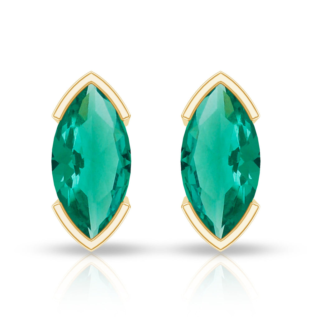 1 CT Marquise Cut Lab Grown Emerald Solitaire Stud Earrings