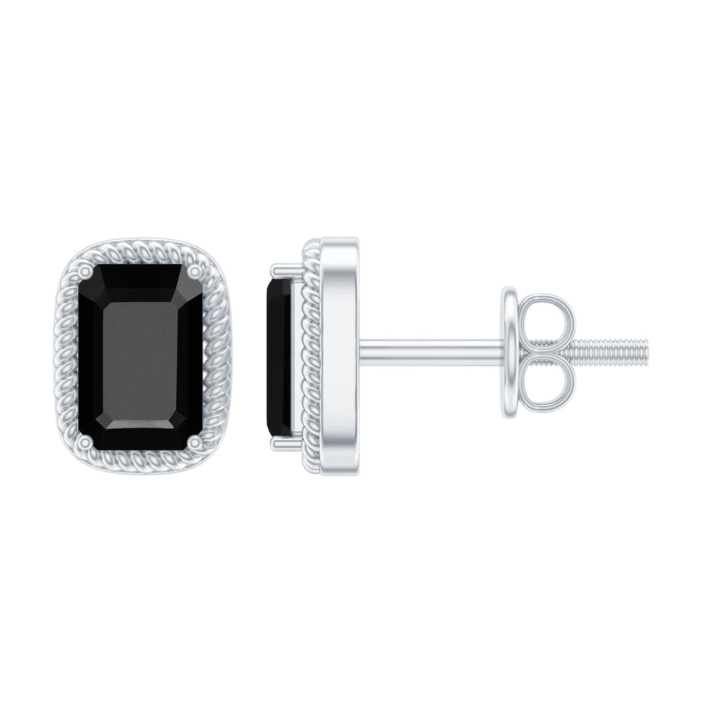 1.2 Carat Emerald Cut Black Onyx Stud Earrings in Silver