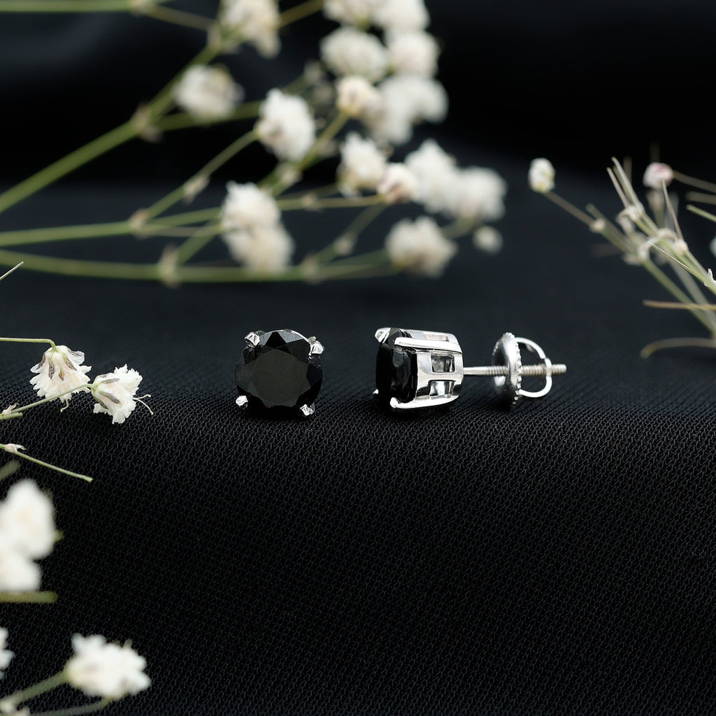 Round Cut Black Onyx Solitaire Stud Earrings