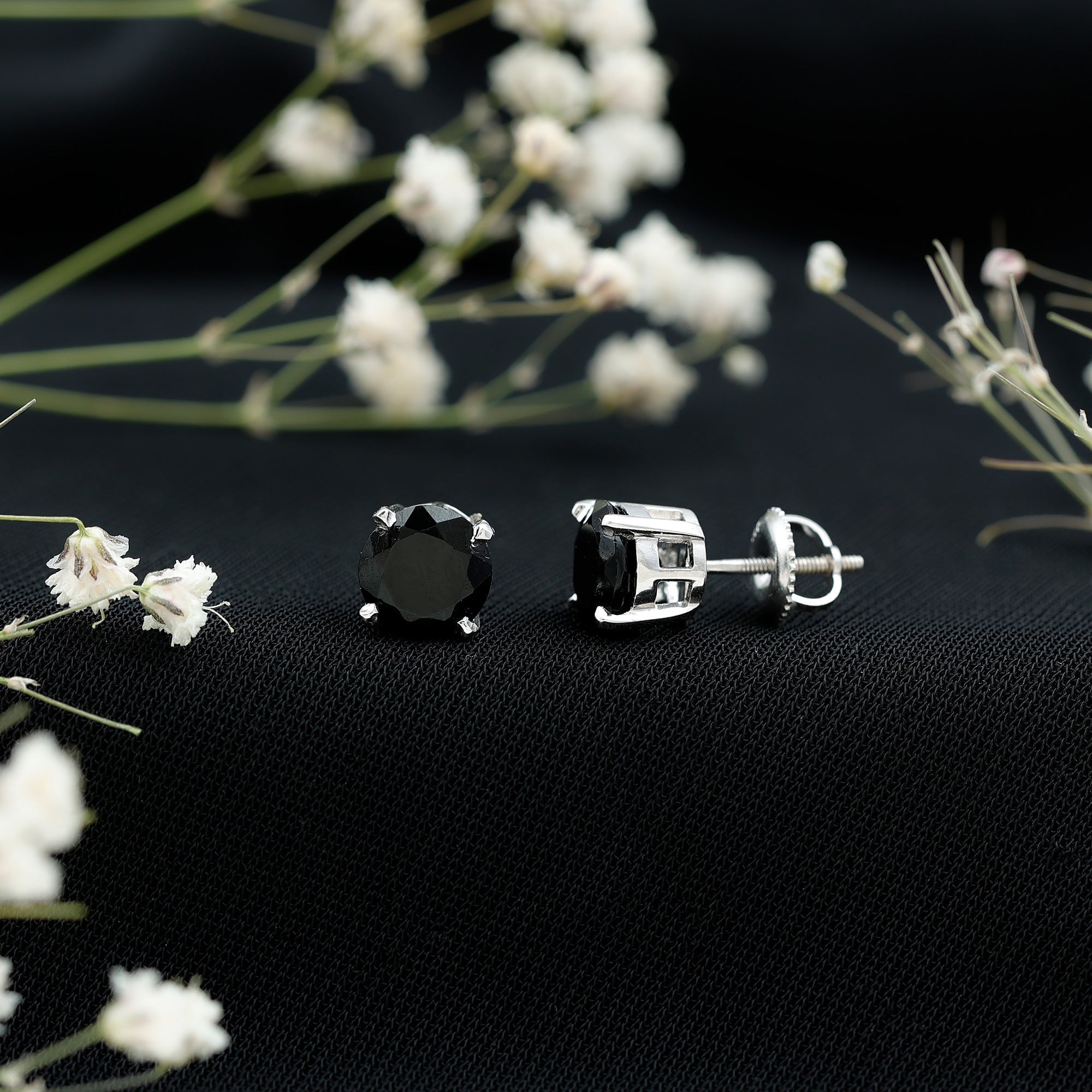 Round Cut Black Onyx Solitaire Stud Earrings