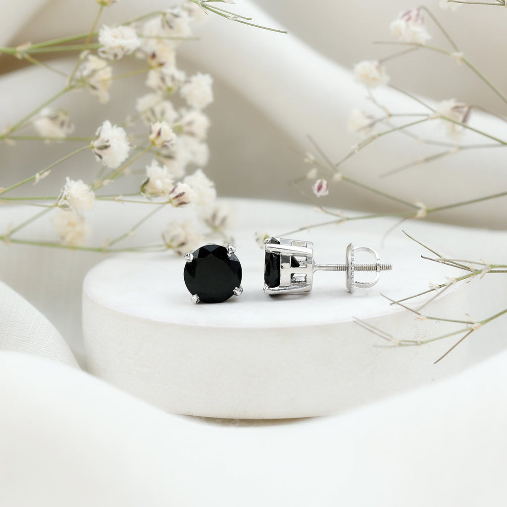 Round Cut Black Onyx Solitaire Stud Earrings