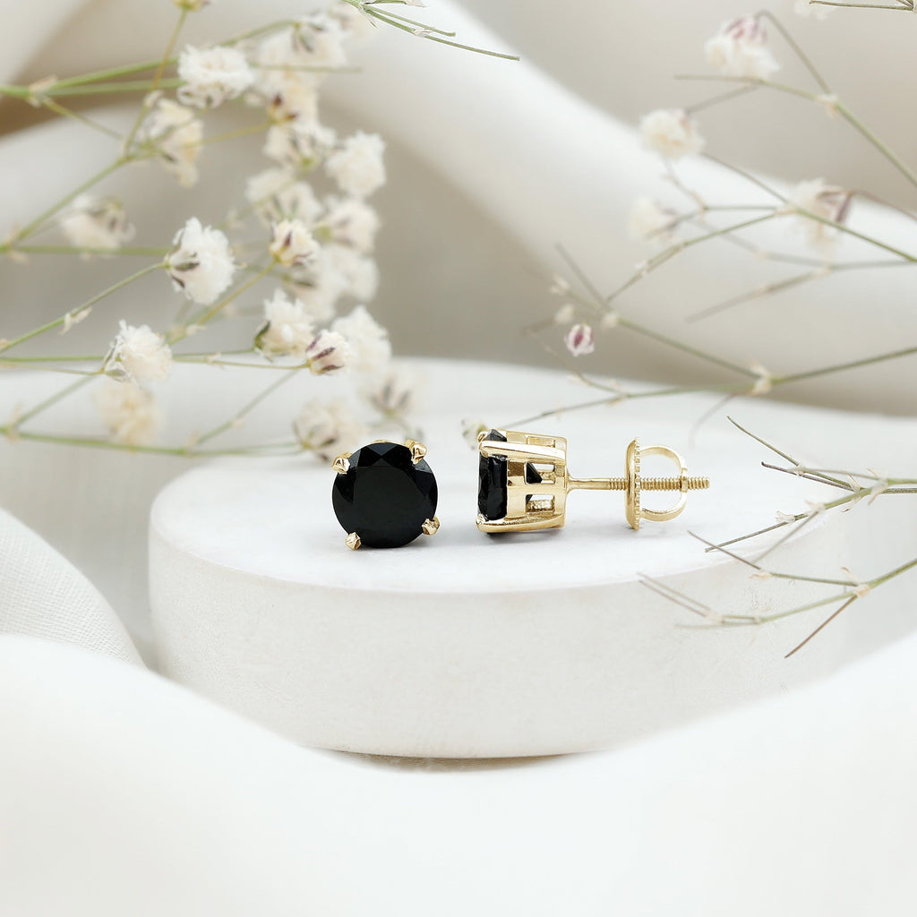 Round Cut Black Onyx Solitaire Stud Earrings