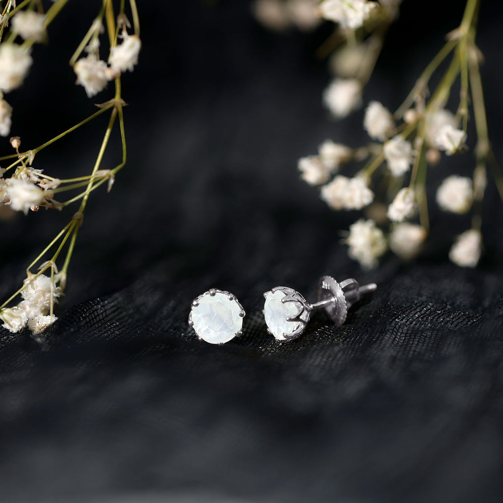 6 MM Decorative Set Moonstone Solitaire Stud Earrings