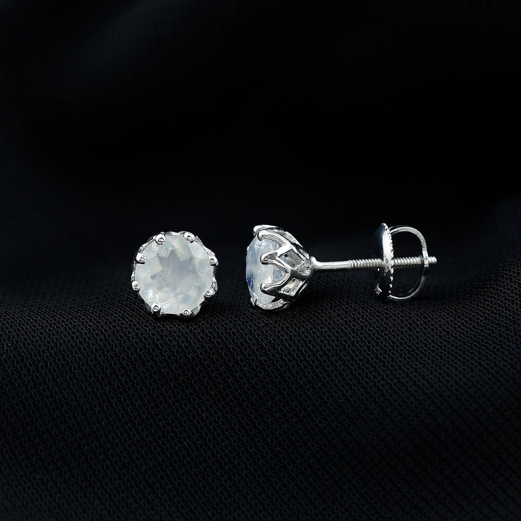 6 MM Decorative Set Moonstone Solitaire Stud Earrings