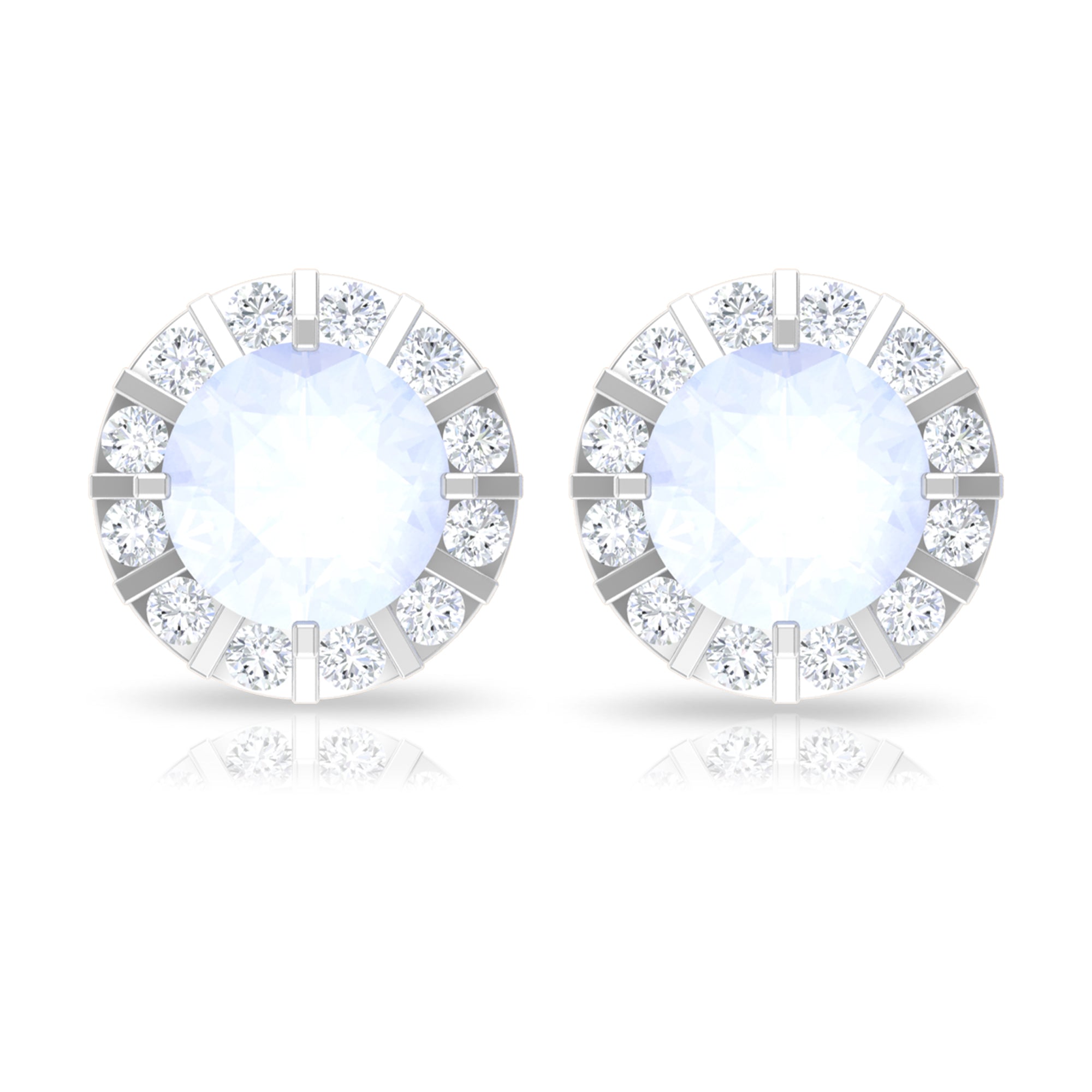 Vintage Inspired 0.74 Carat Moonstone and Diamond Halo Stud Earrings