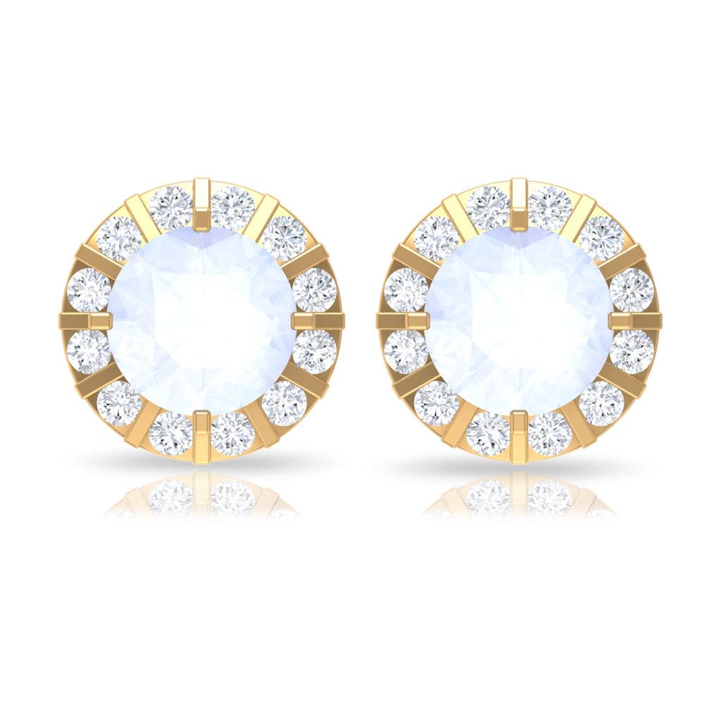 Vintage Inspired 0.74 Carat Moonstone and Diamond Halo Stud Earrings