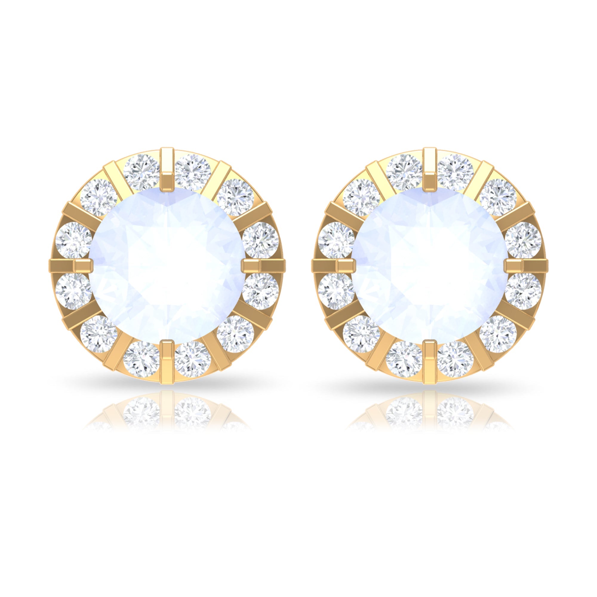 Vintage Inspired 0.74 Carat Moonstone and Diamond Halo Stud Earrings