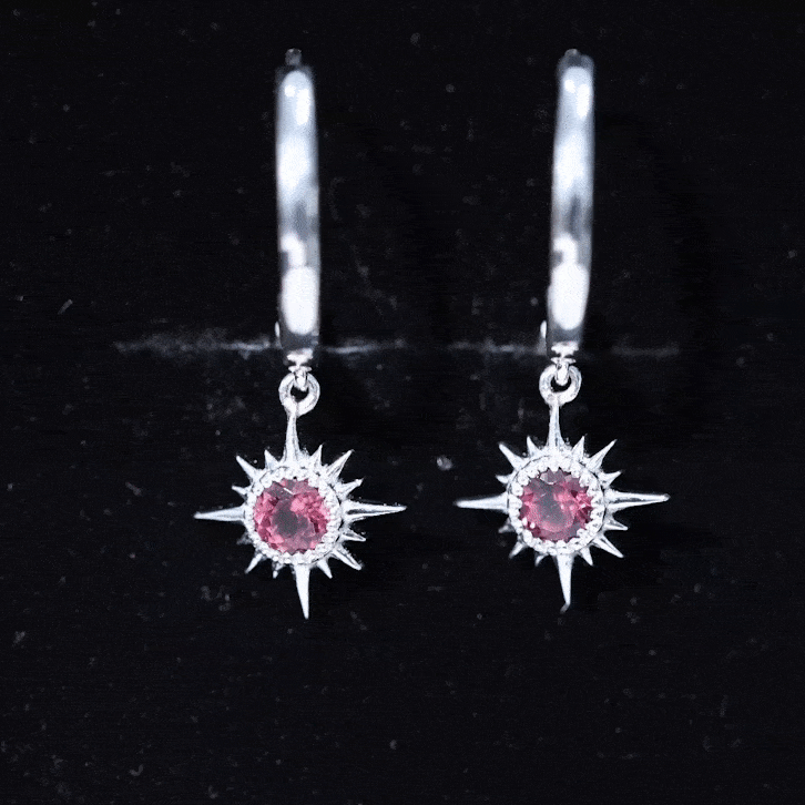0.4 Carat Round Shape Pink Tourmaline Sunburst Hoop Drop Earrings