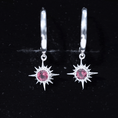 0.4 Carat Round Shape Pink Tourmaline Sunburst Hoop Drop Earrings