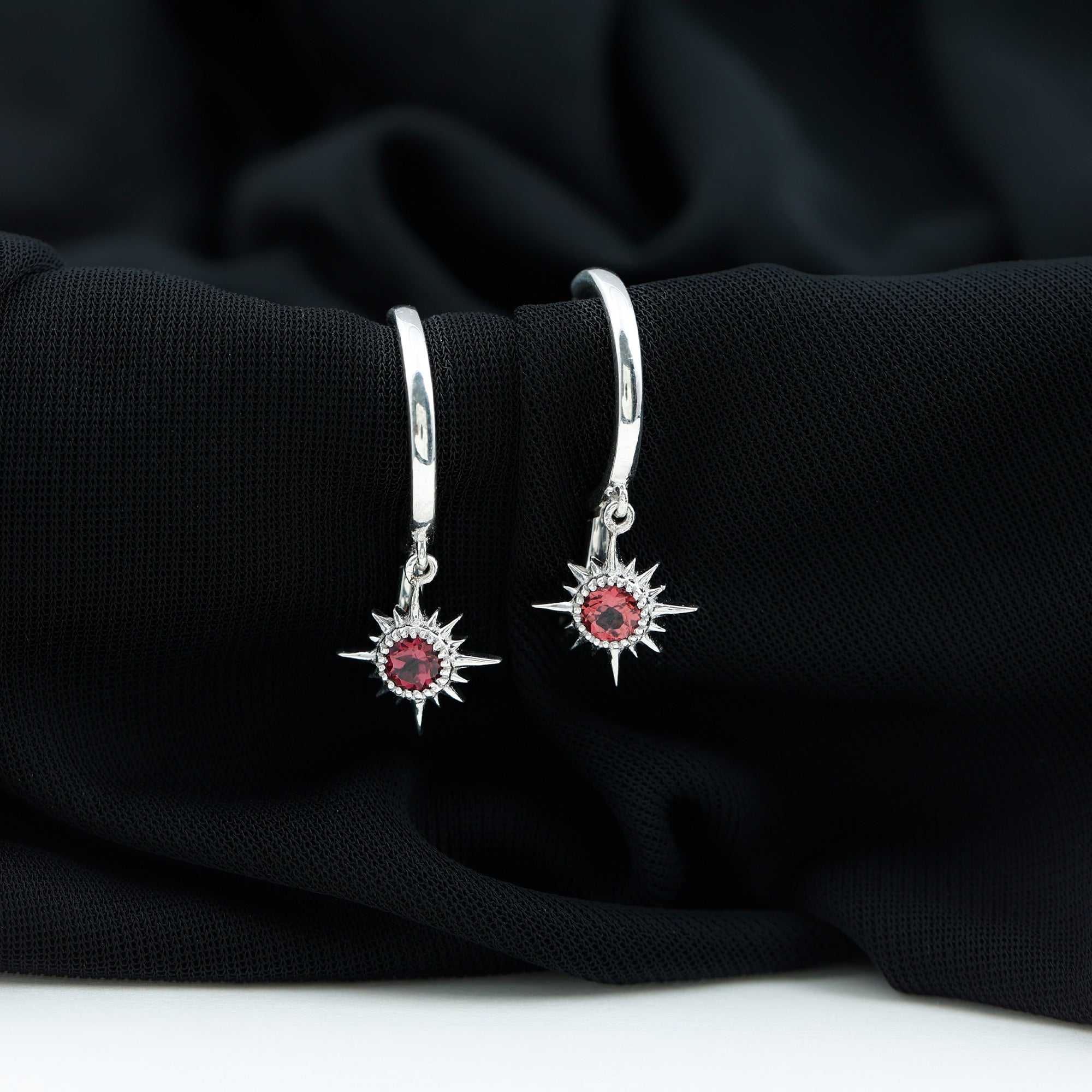 0.4 Carat Round Shape Pink Tourmaline Sunburst Hoop Drop Earrings