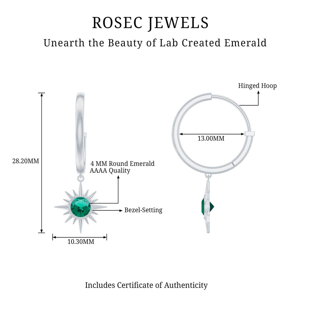 0.5 Carat Round Cut Lab Created Emerald Sunburst Hoop Earrings