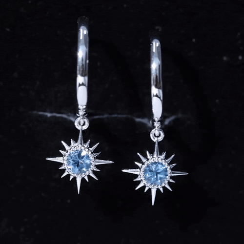 0.5 Carat Aquamarine Sunburst Hoop Earrings For Women