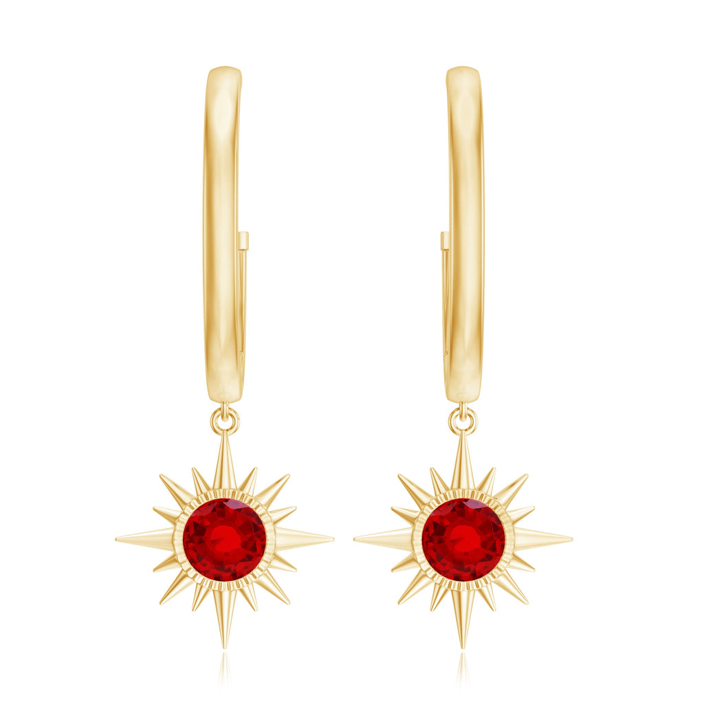 Lab Created Ruby Hoop Drop Earrings With Certificate