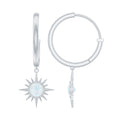 Natural 0.7 Carat Moonstone Sunburst Drop Earrings with Hinged Hoop