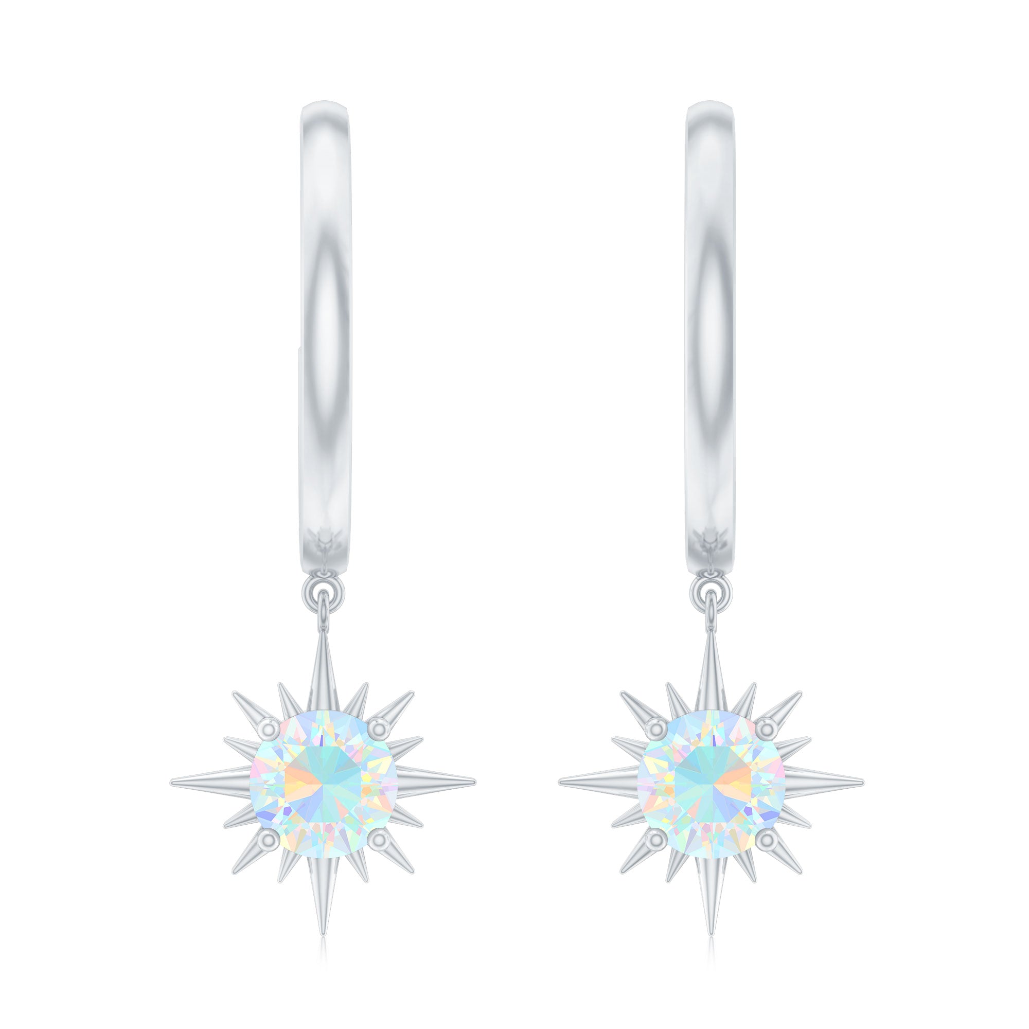 1 Carat Round Shape Ethiopian Opal Sunburst Hoop Earrings