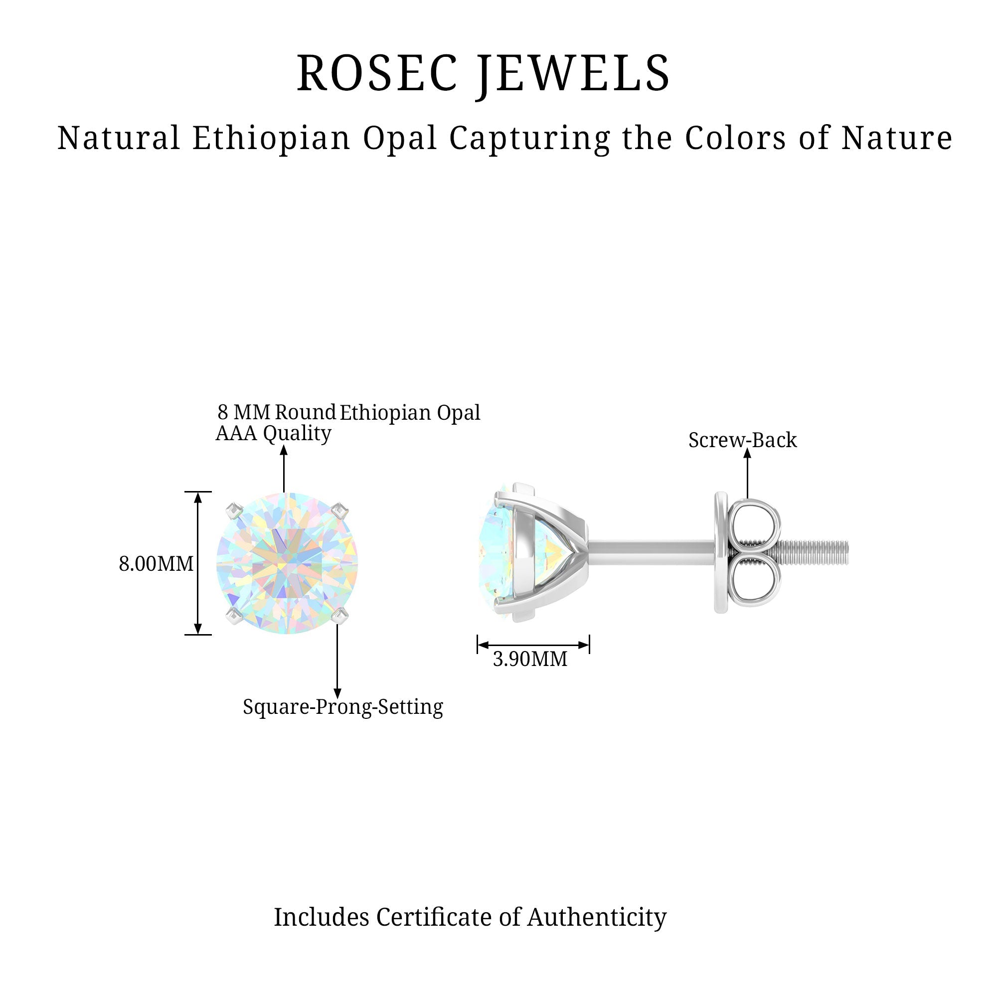 4 Carat Round Cut Ethiopian Opal Solitaire Stud Earrings