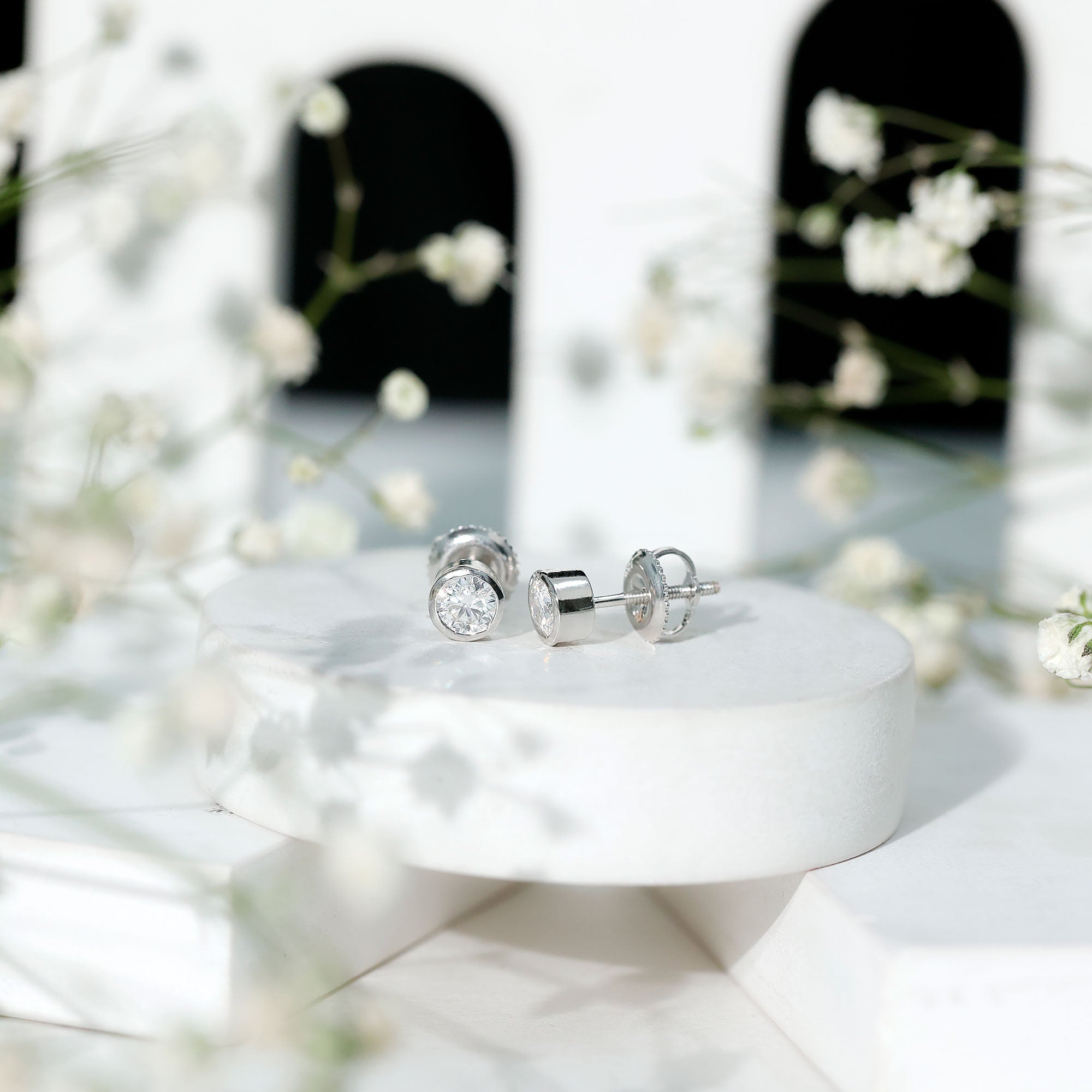 Certified Moissanite Solitaire Stud Earrings in Bezel Setting