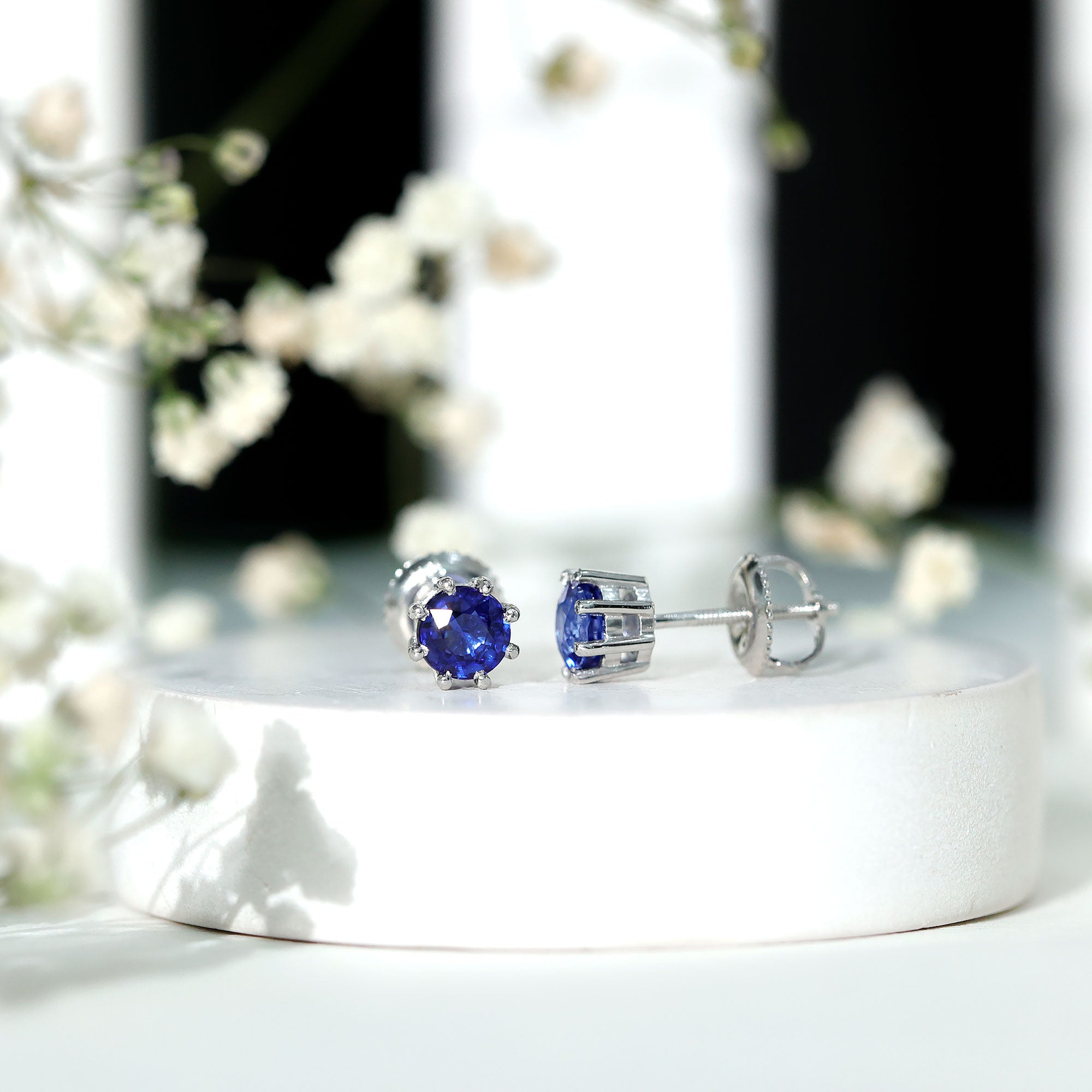 Natural 1.9 Carat Blue Sapphire Solitaire Stud Earrings