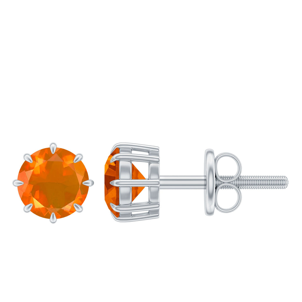 Natural Fire Opal Solitaire Stud Earrings for Women