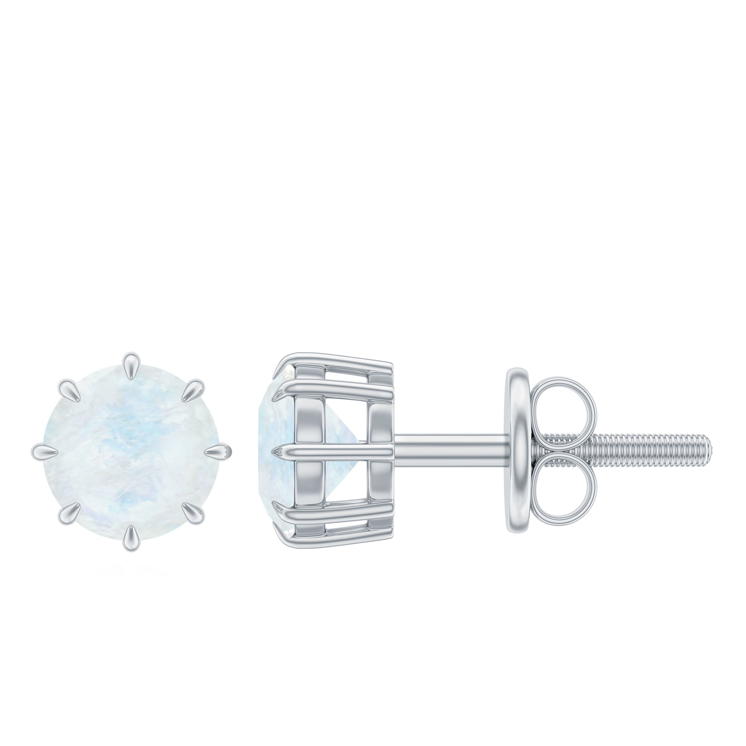 Real 0.7 Carat Moonstone Stud Earrings with Screw Back