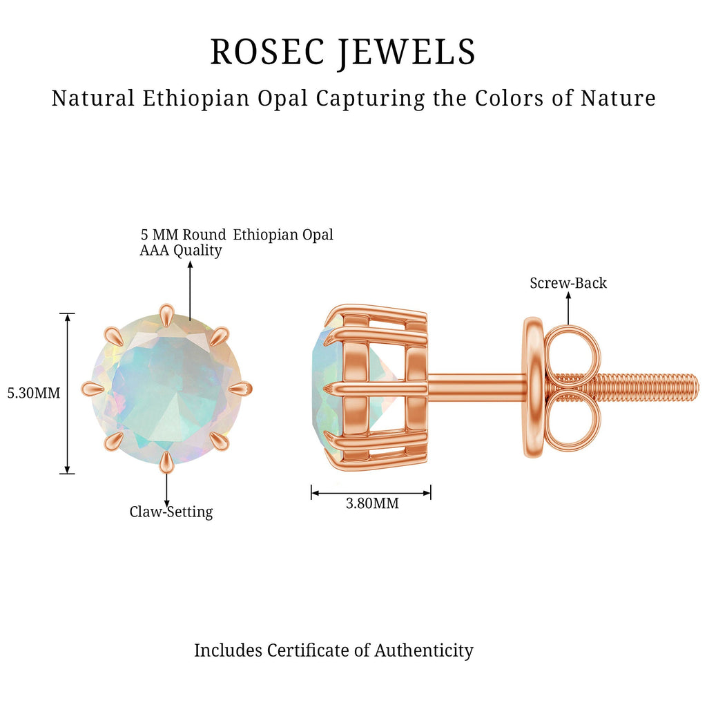 1 Carat Natural Ethiopian Opal Solitaire Stud Earrings