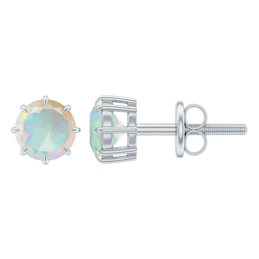 1 Carat Natural Ethiopian Opal Solitaire Stud Earrings