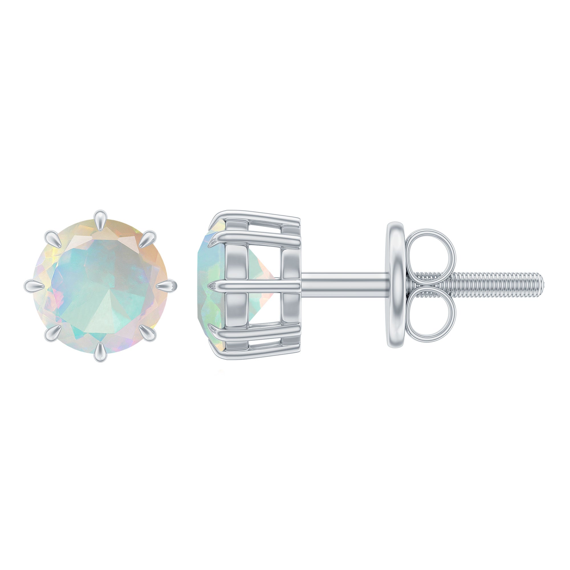 1 Carat Natural Ethiopian Opal Solitaire Stud Earrings