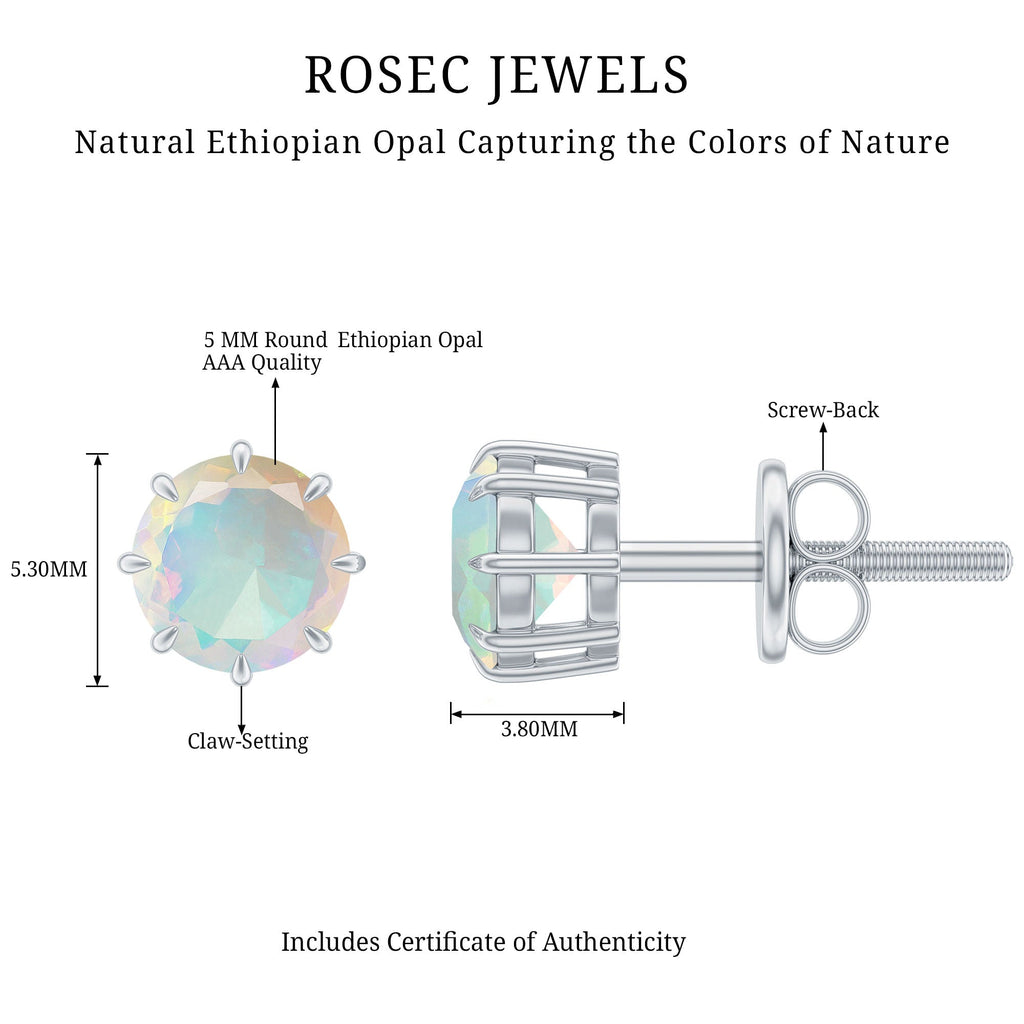1 Carat Natural Ethiopian Opal Solitaire Stud Earrings